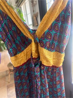 Bohemian Teal & Gold V-Neck Women's maxi dress
